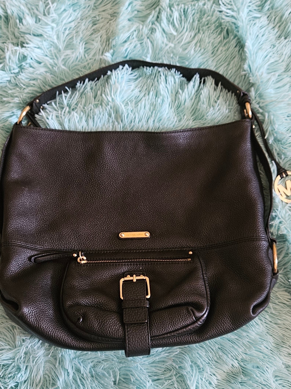 Michael Kors Leather Shoulder Bag with Gold Accents